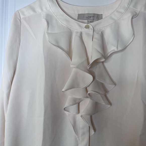 LOFT Cream Long Sleeve Ruffled Blouse - Picture 2 of 8